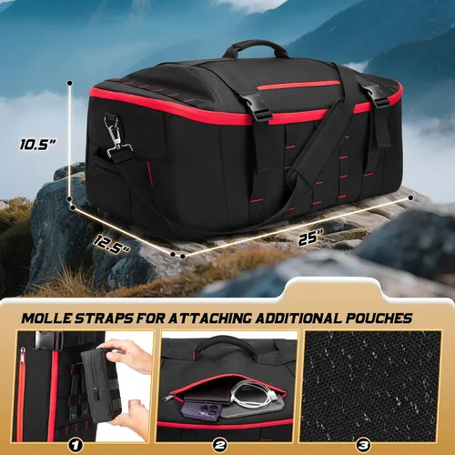 Miniatura 3 de Bolsa de lona táctica de 65 L con correas de mochila, bolsillo húmedo y divisores desmontables, mochila de lona para viajes, deportes y militares