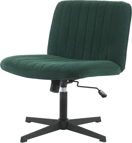 Silla de escritorio sin reposabrazos, sin ruedas, silla de oficina tapizada de terciopelo ancho, patas cruzadas, asiento grande, altura ajustable,