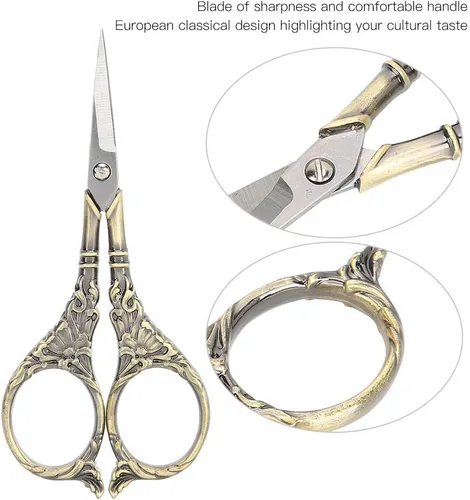 Miniatura 5 de Tijeras retro europeas, elegantes manualidades de punto de cruz, herramienta de artesanía antigua hecha a mano para entusiastas de la costura, cobre