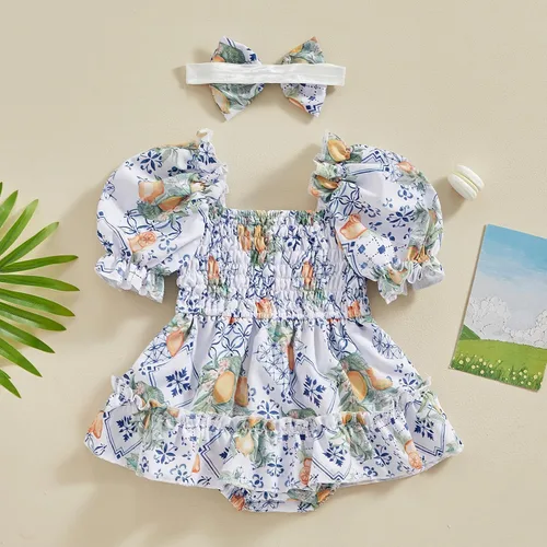 Miniatura 7 de Mameluco de verano para niña, sin mangas, vintage, con burbujas, vestido de mameluco lindo y diadema