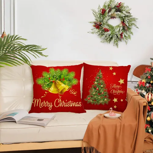 Miniatura 3 de Juego de 4 fundas de almohada de Navidad de 12 x 12 pulgadas, fundas de almohada de terciopelo de Navidad, fundas de almohada doradas y rojas