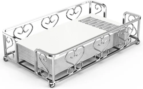 Miniatura 23 de Servilletero para mesa – Dispensador de servilletas vertical de hierro plateado para servilletas de papel, dispensador de servilletas para cocina