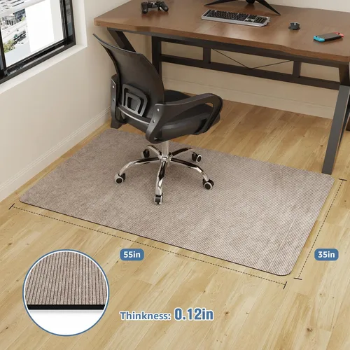 Miniatura 2 de Placoot Tapete de pana para silla de oficina, 35 x 55 pulgadas, color marrón claro, base de goma antideslizante para suelos duros, tapete