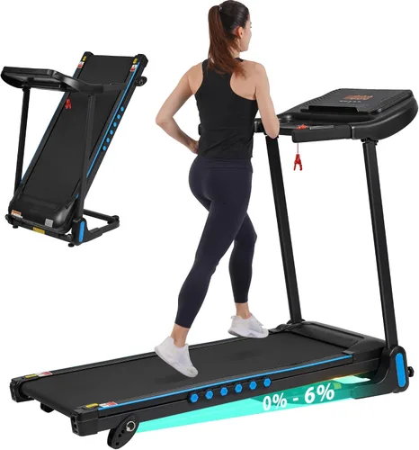 Miniatura 9 de Cinta de correr plegable resistente para uso doméstico, máquina eléctrica para correr, trotar y caminar con soporte para dispositivos, inclinación