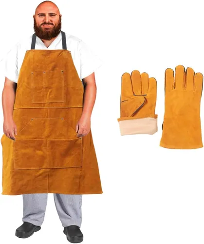 Miniatura 8 de Urby Delantal de trabajo grande y alto de talla grande: delantal de soldadura de cuero resistente al fuego, lona de madera y taller.