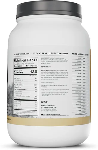 Miniatura 8 de Levels Proteína de Suero Alimentada con Pasto en Polvo, Sin Artificiales, 24G de Proteína, Cappuccino, 2LB