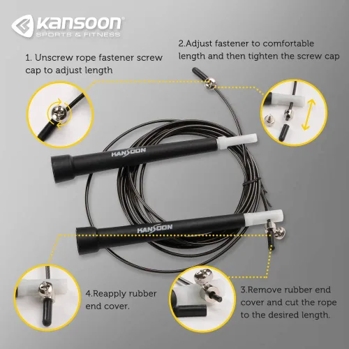 Miniatura 3 de KANSOON Cuerda de saltar de velocidad con sistema avanzado de rodamientos de bolas, asas de aluminio, cable de alambre ajustable de 10 pies