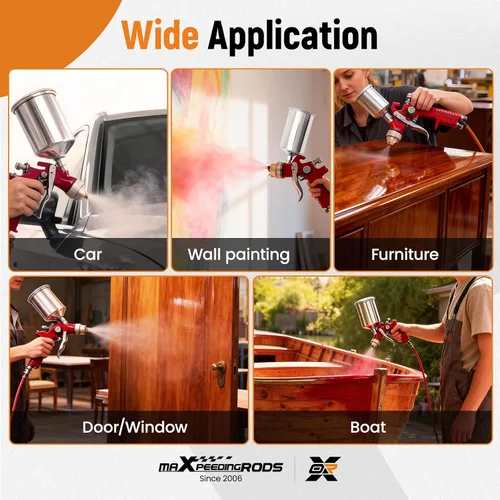 Miniatura 2 de maXpeedingrods HVLP - Kit de pistola rociadora, pistola de pintura automotriz con taza de aluminio de 1000 cc, 3 boquillas y agujas de latón