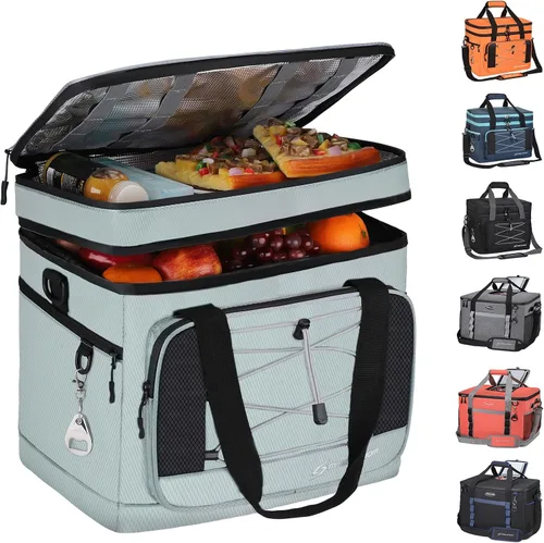 Miniatura 13 de Maelstrom Portable Collapsible Soft Cooler Bag – 24/30/60 Cans Double-Deck Leakproof Ice Chest for Beach, Camping & Grocery