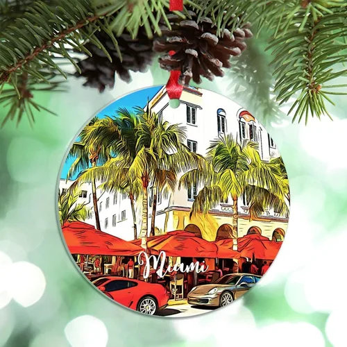Miniatura 11 de Miami Florida, Estados Unidos, decoración de árbol de Navidad, recuerdos de ciudad de campo, recuerdos personalizados de Navidad 2023, decoración