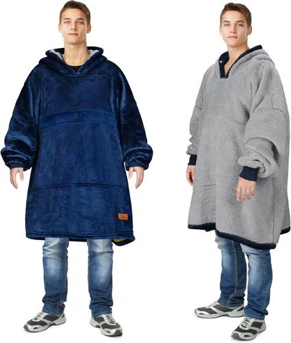 Miniatura 26 de Catalonia Sudadera extragrande tipo manta con capucha, sudadera de sherpa portátil para adultos, hombres y mujeres