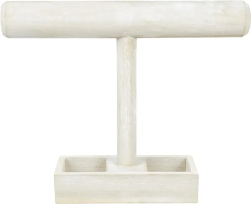 Miniatura 4 de MOOCA Soporte de exhibición ligero de madera para joyas con barra en T con bandeja de almacenamiento de 2 compartimentos para pulseras, relojes