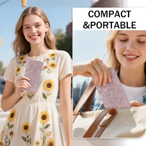 Miniatura 2 de Cartera con Bloqueo RFID para Mujeres Segura Delgada Bifold Cartera para Mujeres Ultra Delgada Billetera para Damas Bifold, 02-púrpura, Moda