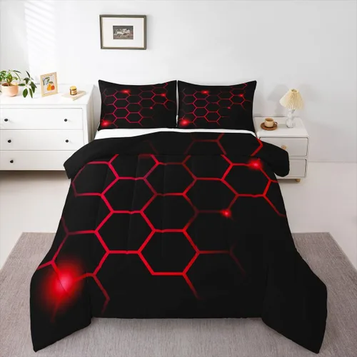 Miniatura 10 de Juego de ropa de cama geométrica azul y negro para niños, niñas, adolescentes, niños, decoración moderna con patrón abstracto, juego de edredón