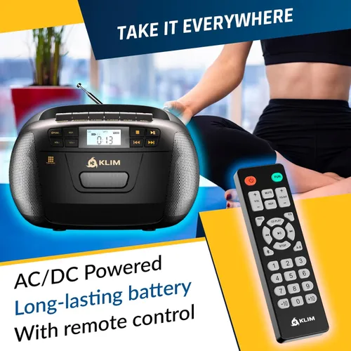 Miniatura 5 de Reproductor de CD y reproductor de cinta de cassette KLIM, Boombox Bluetooth, radio AM/FM, sonido estéreo, control remoto, combo de CD y cinta