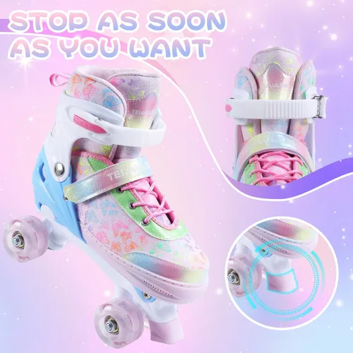 Miniatura 4 de Patines de ruedas para niños, 4 tamaños ajustables con todas las ruedas iluminadas, patines de 10C a 8 patines para niños pequeños, principiantes