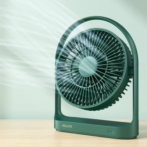 Miniatura 7 de JISULIFE Ventilador de escritorio, pequeño escritorio portátil con pilas y ventilador de mesa eléctrico recargable por USB de 4000 mAh con 4 Blanco