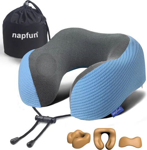 Miniatura 7 de NapFun - Almohada de cuello para viajes, mejorada para viajar por avión 100% espuma viscoelástica para dormir y descansar durante los vuelos, Gris
