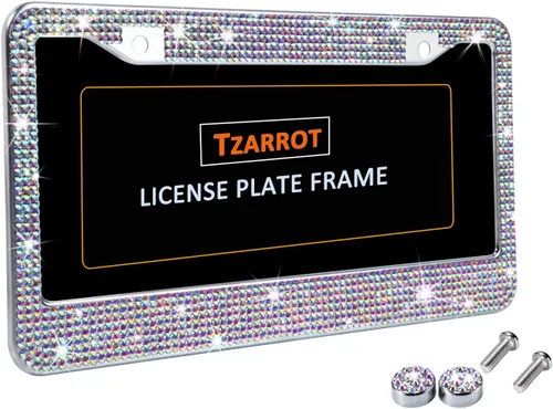 Miniatura 4 de Marcos de matrícula multicolor con diamantes de imitación brillantes para mujer, cubierta de matrícula de metal a prueba de óxido, accesorios
