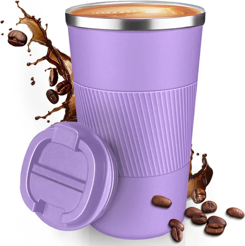 Miniatura 12 de Taza de Café de Viaje de 12 OZ, Taza de Café Aislada con Tapa a Prueba de Derrames y Fugas, Vaso Portátil de Acero Inoxidable Reutilizable para Agua