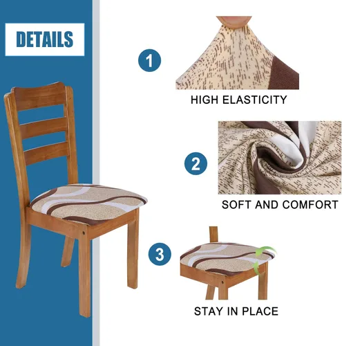Miniatura 4 de SearchI Fundas de Asiento para Sillas de Comedor Elásticas con Estampado Juego de 6 Fundas de Asiento de Silla, Protector de Cojín de Silla Tapizada