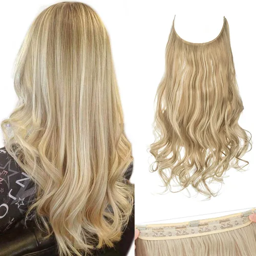 Miniatura 14 de SARLA Extensiones de cabello con alambre invisible con 3 clips, postizo sintético corto, ondulado, rizado, diadema ajustable transparente