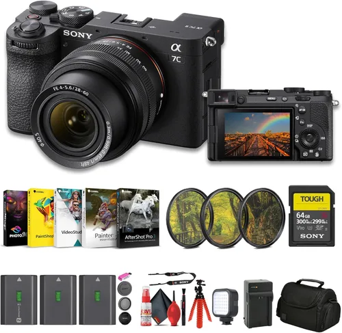 Sony Cámara sin espejo a7C II con lente de 1.102-2.362 in (ILCE-7CM2L/B) + tarjeta resistente SF-G de 64 GB + kit de filtro + bolsa + 2 baterías