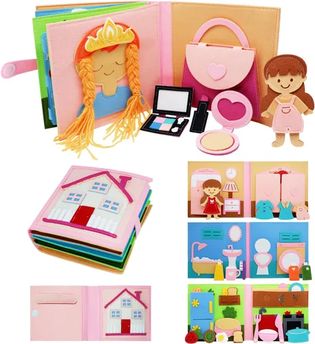 Miniatura 9 de BizyKoady - Libro de actividades de fieltro Montessori para niños pequeños, libro silencioso de juego de simulación, aprendizaje temprano