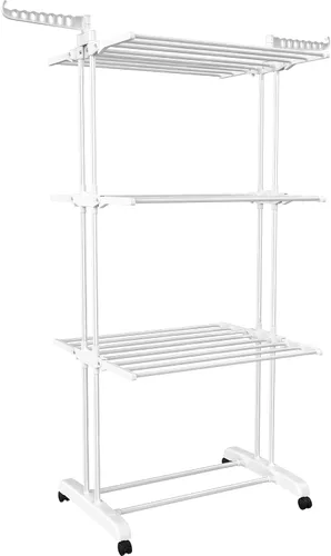 Miniatura 9 de HOMIDEC Tendedero de secado de ropa plegable grande de 4 niveles (67.7 pulgadas de alto x 19.7 pulgadas de ancho x 30 pulgadas de largo), móvil