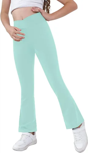 Miniatura 34 de Pantalones de yoga para niñas, cintura cruzada, pierna ancha, pantalones acampanados de entrenamiento de cintura alta