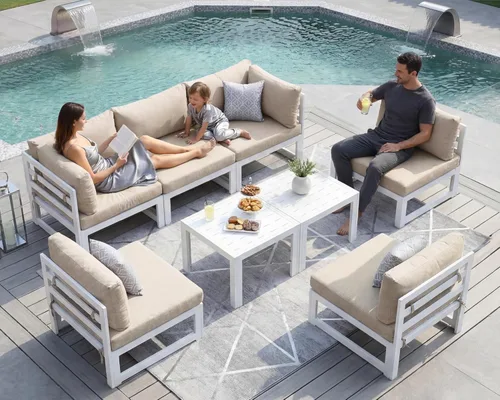 Miniatura 65 de NICESOUL - Juego de 10 muebles de patio extra grandes de aluminio moderno, sofá para exteriores con asiento de 29" de profundidad y ancho, 500 lbs