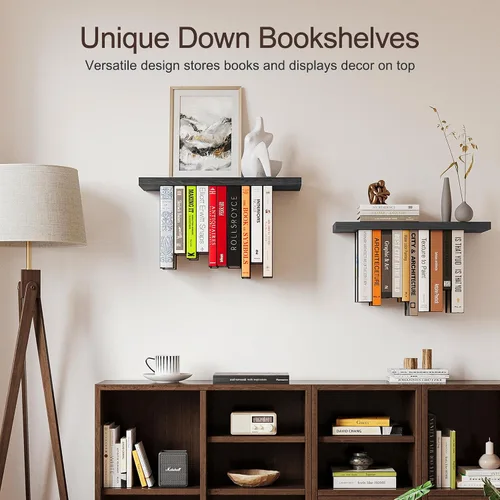 Miniatura 5 de Estantería flotante para pared, estantería colgante de madera rústica, estante de libros boca abajo y estantes montados en la pared para decoración
