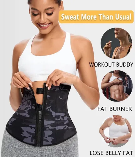 Miniatura 4 de ANGOOL - Entrenador de cintura de neopreno para mujer, cinturón recortador de talla grande, cinturón para sauna, corsé con cremallera Camuflaje