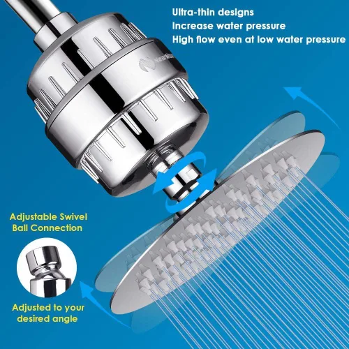 Miniatura 6 de Cabezal de ducha NearMoon y filtro de ducha de 15 etapas, combinación de cabezal de ducha filtrado de alta presión para agua dura, mejora la Cromo