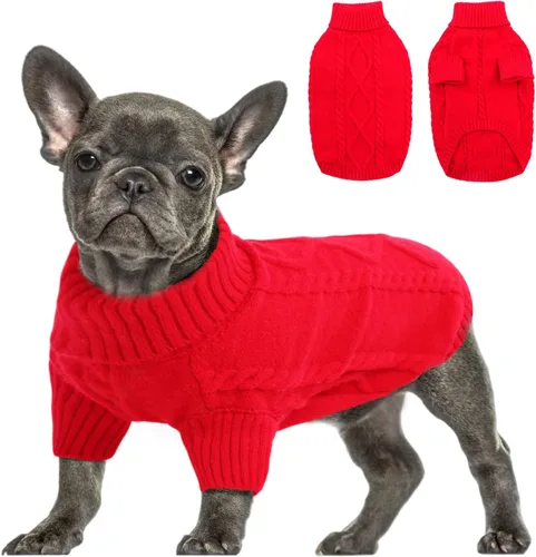 Miniatura 19 de Queenmore - Suéter de punto trenzado con cuello alto para perros pequeños, para climas fríos, para chihuahua, bulldog, teckel, carlino y yorkie, XS