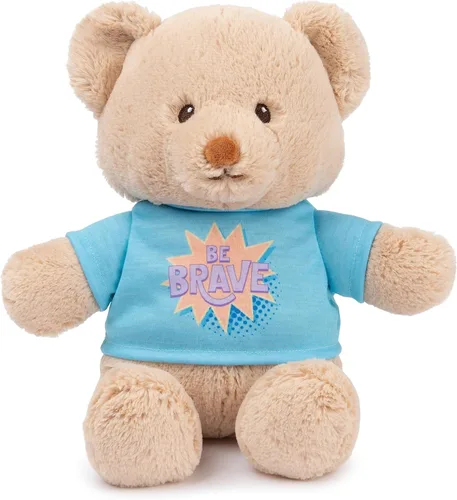 GUND "Be Brave" Oso de Mensaje Sostenible con Camiseta Azul, Oso de Peluche Hecho de Materiales 100% Reciclados para Edades de 1 Año en Adelante,