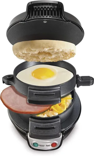 Hamilton Beach 25475 Máquina de sándwiches de desayuno, color gris, individual, Negro