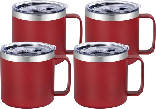 Miniatura 13 de VEGOND Taza de café aislada de 14 onzas con asa, taza de café de viaje de acero inoxidable con tapa, taza de café de metal al vacío de doble pared