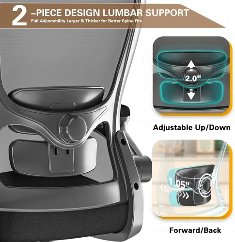 Miniatura 4 de Silla de oficina ergonómica, silla de escritorio con respaldo alto y soporte lumbar ajustable, respaldo de malla transpirable, capacidad de 330