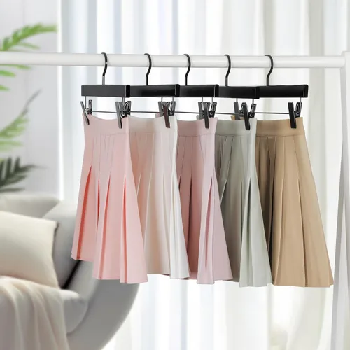 Miniatura 6 de TOPIA HANGER Perchas de madera negra para pantalones, perchas de falda de madera con clips, percha de lujo para jeans con gancho plano anti-óxido
