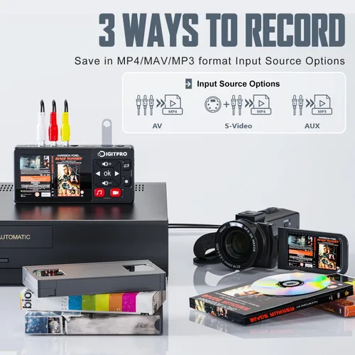 Miniatura 3 de Convertidor VHS a Digital 2.0, video HD a grabadora de convertidor digital con control remoto, convertir grabación de audio de video analógico