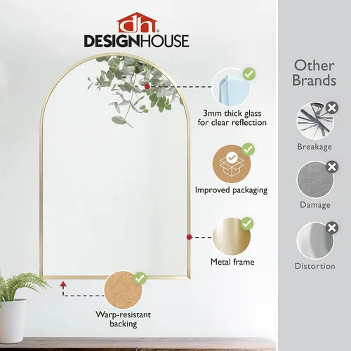 Miniatura 6 de Design House Maeve 596528-GLD - Espejo decorativo de pared arqueado, 30 pulgadas de alto x 20 pulgadas de largo, marco de metal moderno, para sala