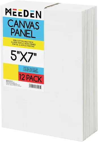 MEEDEN Paquete de 12 tableros de lona 100% algodón para pintar, paneles de lienzo en blanco de 5 x 7 pulgadas para pintura al óleo y acrílica,