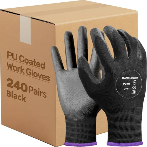 Miniatura 14 de Kebada Guantes de trabajo de seguridad, paquete de 120 pares a granel, pantalla táctil, revestimiento de poliuretano, ideales para almacén, Negro