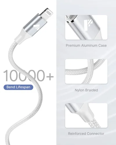 Miniatura 6 de Cable USB C a Lightning, paquete de 2 cables de carga de 10 pies, cable de carga trenzado extra largo para iPhone 14 13 12 11Pro Max Mini XS XR X 8