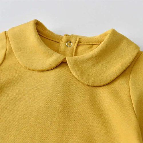 Miniatura 5 de Auro Mesa Enterizo unisex de algodón de manga larga para bebé recién nacido, cuello Peter Pan sólido, conjunto de overol