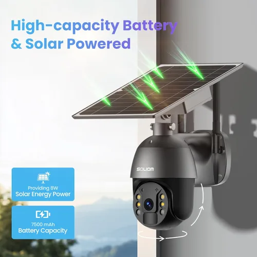 Miniatura 6 de SOLIOM S600 3G/4G LTE Cámara de Seguridad Celular con Energía Solar Inalámbrica para Exteriores, Panorámica Inclinable Vista 360° Reflector, Visión