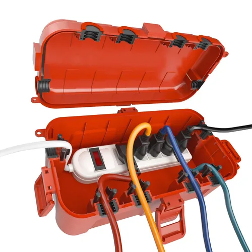 Miniatura 11 de Flemoon Caja eléctrica mediana para exteriores (11.5 x 5.2 x 4 pulgadas), cubierta de cable de extensión impermeable IP54 con 6 puertos de entrada