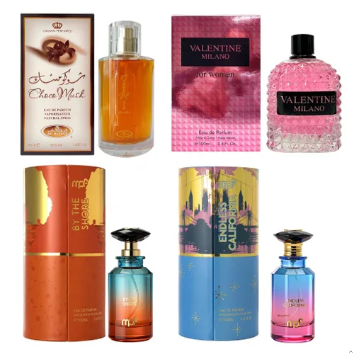 Miniatura 27 de AFLUXE Set de perfume para mujer, 4 piezas, colección Eau De Parfum de larga duración, almizcle Choco/Milano Mujer/6pm Rosa/7AM Fresh