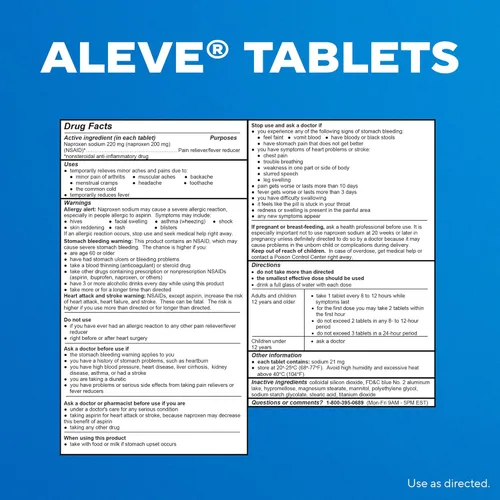 Miniatura 8 de Aleve Tabletas para aliviar el dolor y reducir la fiebre, naproxeno sódico, dolor de cabeza, dolor de espalda y cuerpo, 270
